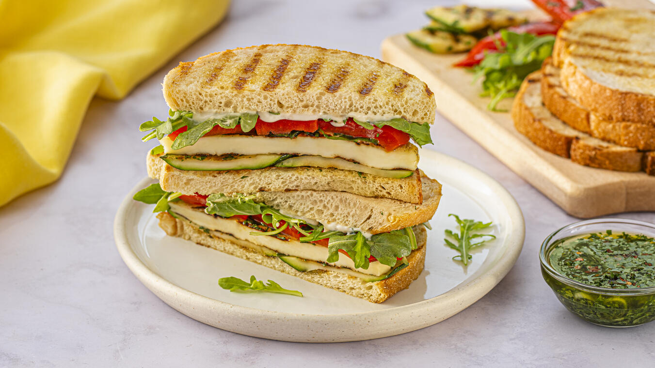Grilled Halloumi and Vegetable Sandwiched with Chimichurri Recipe