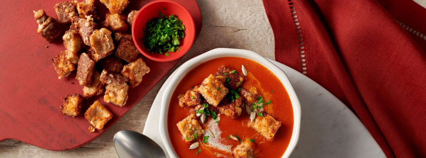 Tomato Soup with Fresh Made Croutons Image